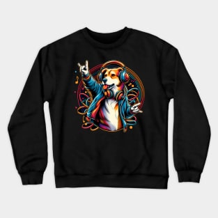 Dancing Dog With Headphone Crewneck Sweatshirt